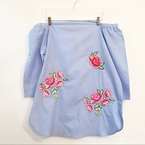 ✨ NWT Off-Shoulder Embroidered Floral Stripe Top